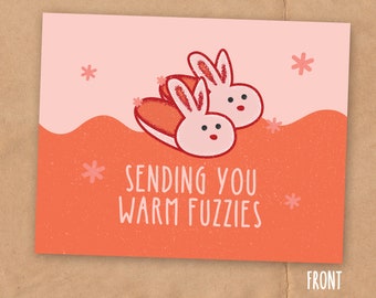 Sending You Warm Fuzzies Postcard | Cute Fuzzy Bunny Slippers Note | Snail Mail Card