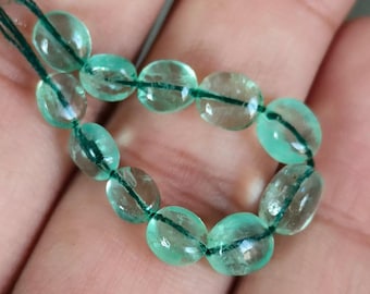 Rare Natural Columbian Emerald Smooth Oval Beads Nuggets , 11 pieces , 10 carats Earth Mined Fine Emerald Beads 5.50-7 mm