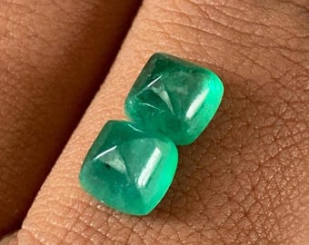 Vivid Green Zambian Emerald Sugarloaf Pair Gemstone for Earrings , 6.5mm, 4.05 Cts Loose Stone