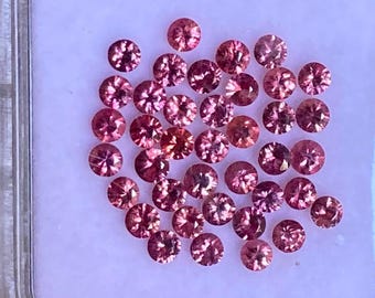 Lot of 39 Padparadscha Sapphires: 2-2.4 mm Round Cut, Bi-Color Gemstones