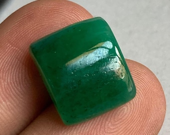 Natural Emerald Rectangle Cabochon, 11.35 Carats , Vivid Green Color, 15×12.50 MM Untreated Unheated Darker Green Emerald Certified