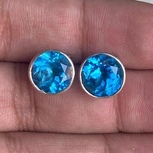 Swiss Blue Topaz Gemstone earring, Topaz Stud Earring, 10 MM/ 925 Sterling Silver Earrings, Natural Blue Stud, Round Stud, Gift for Her