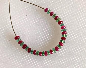 Natural Emerald Ruby Rondelle Beads, 3 MM Zambian Emerald Gemstones, 32 Piece Jewelry Supplies