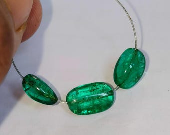 Natural Emerald Beads, Tumble Gemstone Beads, 5.60 carats Vintage High Quality Nuggets, Zambian Emerald Beads , 8.50-10.50 mm, Gemstone Bead