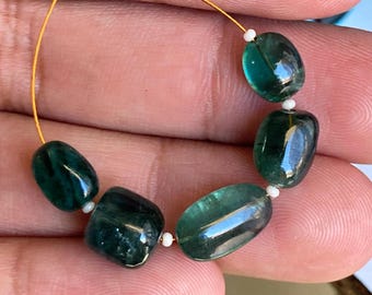 15.60 Carats Precious Zambia Emerald Tumbles , Smooth Irregular Beads , Natural & Untreated , 8to 12 mm dark green beads , May Birthstone.