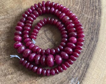AAA+ Quality~High Grade Ruby Smooth Rondelle Beads Hand Polished Ruby Beads Natural Ruby Gemstone Beads Ruby  18 inches long