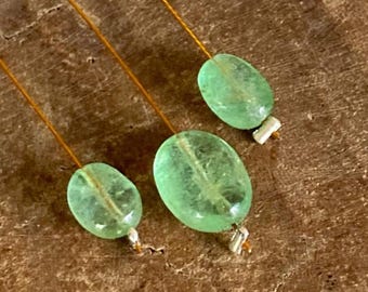 7-9 mm Natural Colombian Emerald Beads, Smooth Oval Nuggets (3pc)