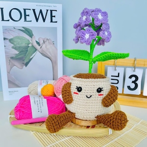 Amigurumi Flower Pot Crochet Pattern PDF, Purple Flower Plush Plant, Crochet Toy Tutorial, Digital Download