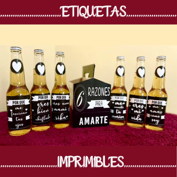 ETIQUETAS de Cerveza San VALENTIN  / 6 Razones para Amarte / Etiquetas Imprimibles / REGALOS para Parejas