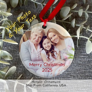 Personalized Acrylic ornament, Your Photo Ornament, Custom Design Ornament, Gift for her, Christmas Gift