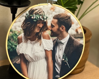 Bastidor para bordar fotos, regalo de aniversario de bodas, impresión de fotos del día de la boda, marco de fotos redondo, regalo de cumpleaños, regalo para el marido, regalo para la esposa
