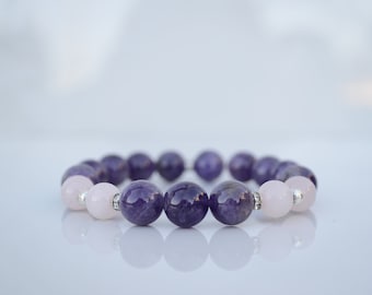 Amethyst and Rose Quartz Bracelet, Love Bracelet for Valentines Gift
