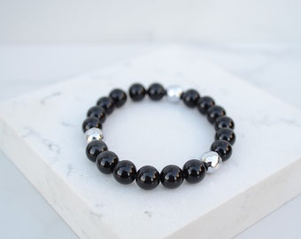 Pulsera de obsidiana negra y hematita, regalo para él / ella.