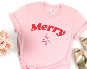 Merry Shirt, Merry Christmas Women's Tshirt, Merry Christmas pink shirt, Pink Christmas Shirt, Winter Shirt, Ladies Christmas shirt