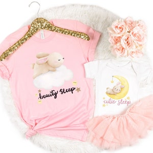 Beauty Sleep and Cutie Sleep Mom and Me Set, Mom and Baby Matching Pj&#39;s, Bunny Matching Set, Cute  Matching Pajamas
