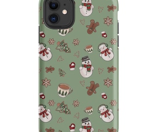Snowman iPhone Tough Case, Christmas iPhone Case, Gingerbread Winter Phone Case, Holiday iPhone Cover, Cute Snowman Gift