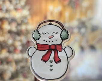 Cute Girl Snowman Christmas Pin, Limited Edition Acrylic Pin, Cute Holiday Gift, Stocking Stuffer, Teacher Gift, Snowman Pin