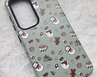 Snowman Samsung Tough Phone Case, Christmas Phone Case, Gingerbread Winter Phone Cover, Holiday Samsung Case, Cute Snowman Gift