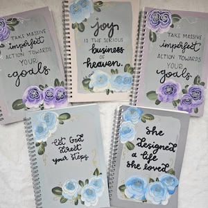 Hand Painted Floral Spiral Journal, Christian Inspirational Notebook, Faith Based A5 Planner, Gift for Her