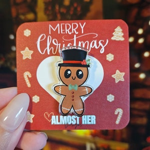 Cute Gingerbread Pin, Christmas Gingerbread Hat Bow Tie Acrylic Pin, Holiday Gingerbread Brooch, Christmas Stocking Stuffer, Christmas Gift