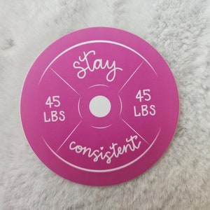 Gym Girl Sticker, Pink Barbell Sticker, Gym Motivation Sticker, Waterbottle Sticker, Stay Consistent 45 lb barbell, Weight Sticker