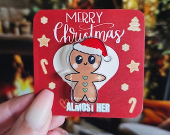 Cute Gingerbread Pin, Christmas Gingerbread girl Acrylic Pin, Holiday Gingerbread Brooch, Christmas Stocking Stuffer, Christmas Gift