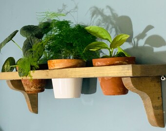 Bohemian hand crafted plant shelf made from aged wood