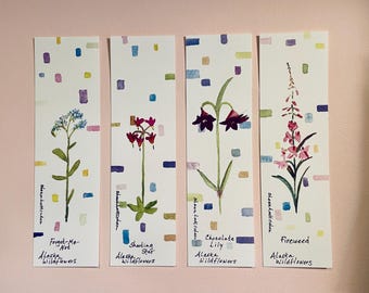 Alaska wildflower watercolor bookmarks original