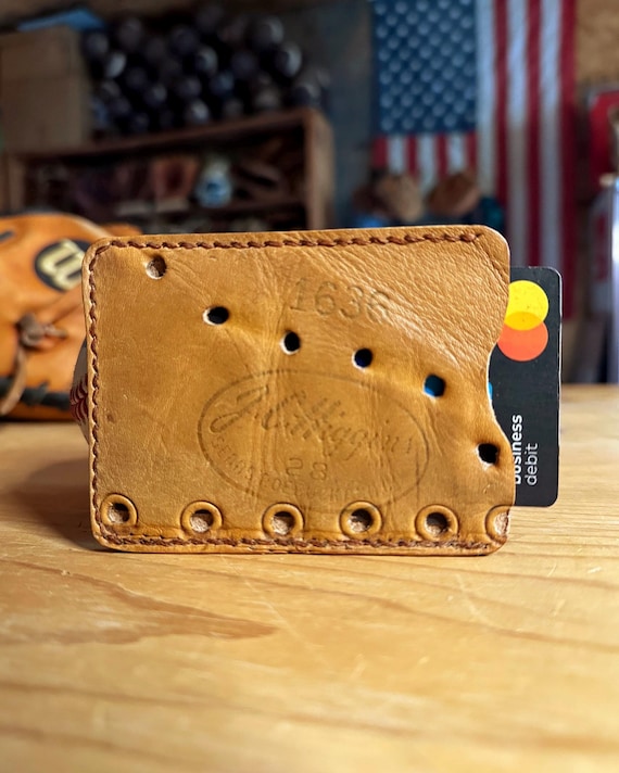 Baseball Glove Leather Card Holder Wallet with Cash Strap