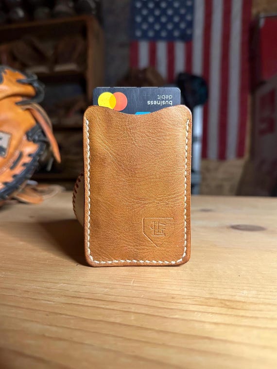 Baseball Glove Leather Wallet with Cash Strap