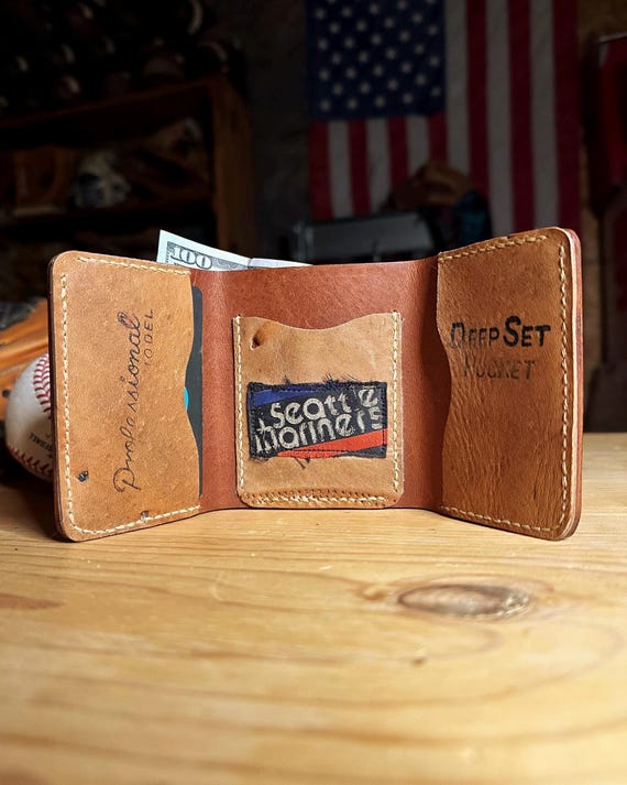 Handcrafted Baseball Glove Trifold Wallet - Seattle Mariners Glove