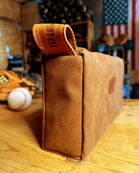 Travel Dopp Kit, Baseball Glove Leather Accents, Waxed Canvas