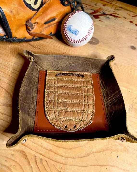 Baseball Glove Leather Catch All Tray, Valet Tray, Desk Tray