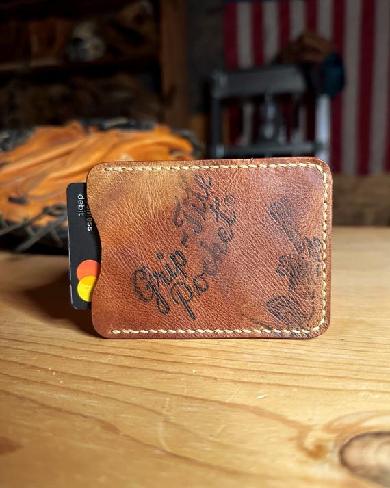 Handmade Baseball Glove Leather Wallet – Card Holder with Cash Strap