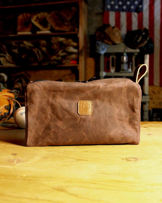 Travel Dopp Kit, Baseball Glove Leather Accents, Waxed Canvas