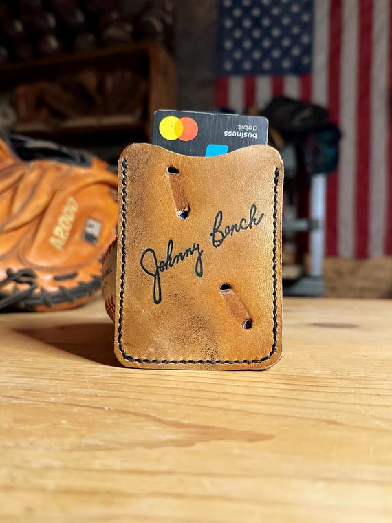 Johnny Bench Baseball Glove Leather Wallet with Money Clip Card Case