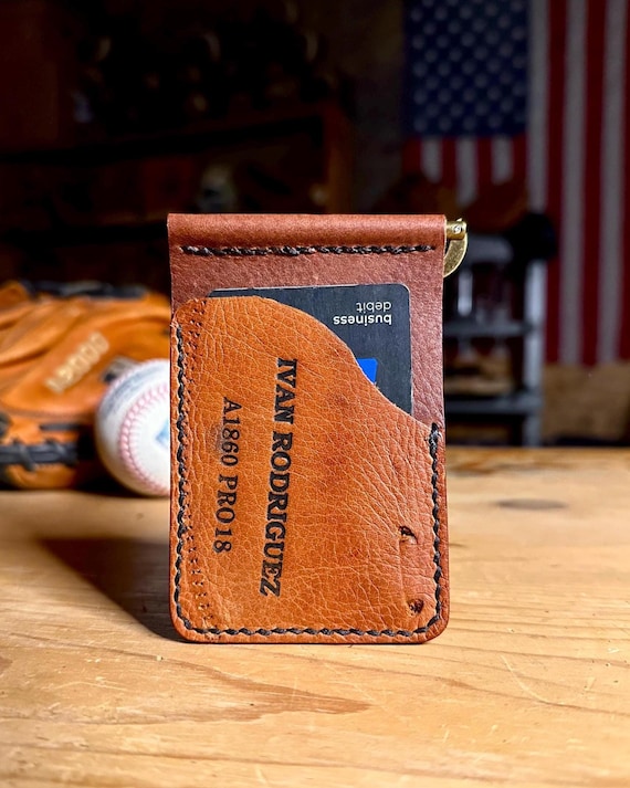 Baseball Glove Wallet with Money Clip - Handcrafted from Ivan Rodriguez Wilson baseball glove