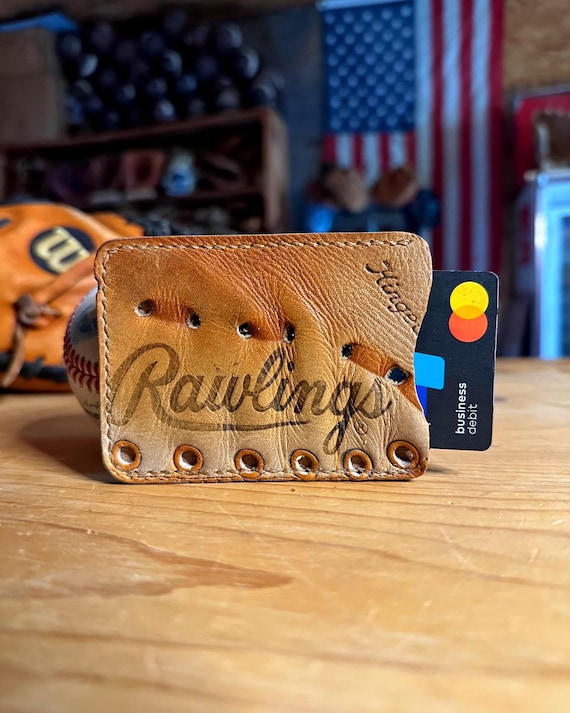 Baseball Glove Leather Card Holder Wallet with Cash Strap - Rawlings Glove