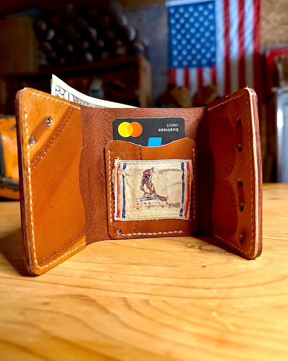 Baseball Glove Trifold Wallet - Handcrafted from St. Louis Cardinals Glove