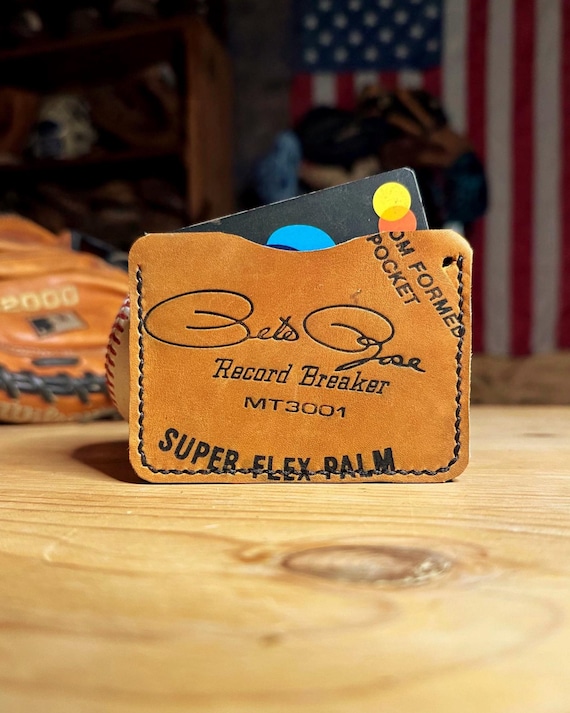 Pete Rose Baseball Glove Leather Card Holder Wallet with Cash Strap - Mizuno