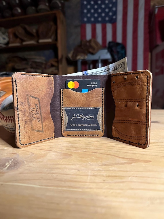 Handcrafted Baseball Glove Trifold Wallet - JC Higgins Glove