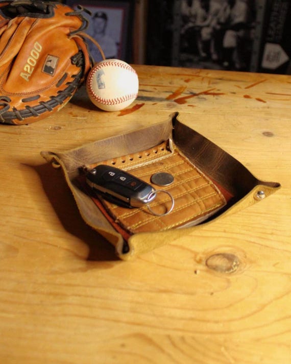 Baseball Glove Leather Catch All Tray, Valet Tray, Desk Tray