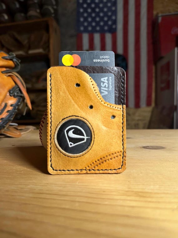 Baseball Glove Leather Wallet with Cash Strap