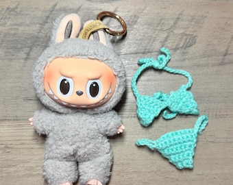 Cyan Crochet Bikini for Labubu Doll | Handmade Swimwear Outfit