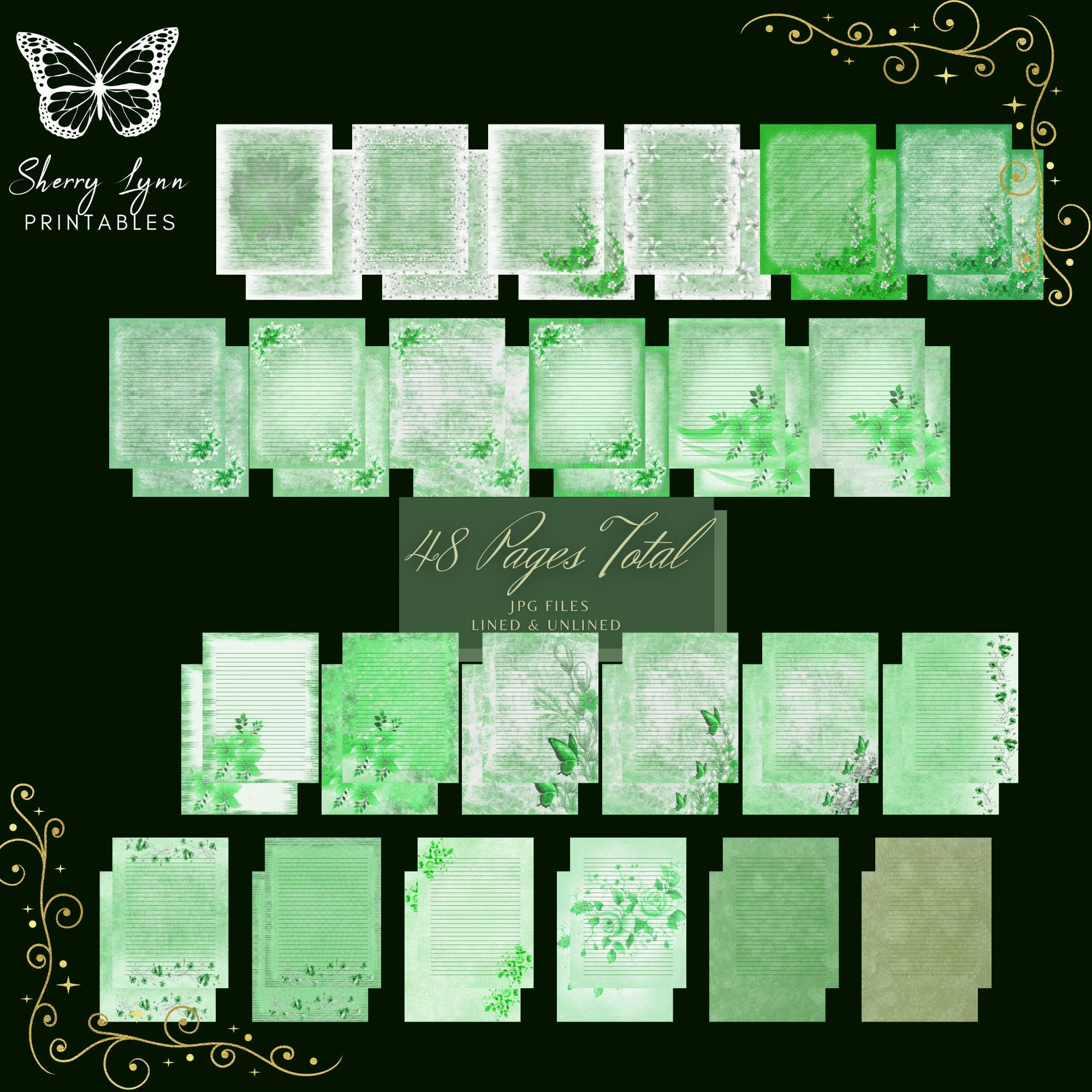 Soft Green Flowers Printable Junk Journaling Scrapbook Paper PDF 8.5x11 ...