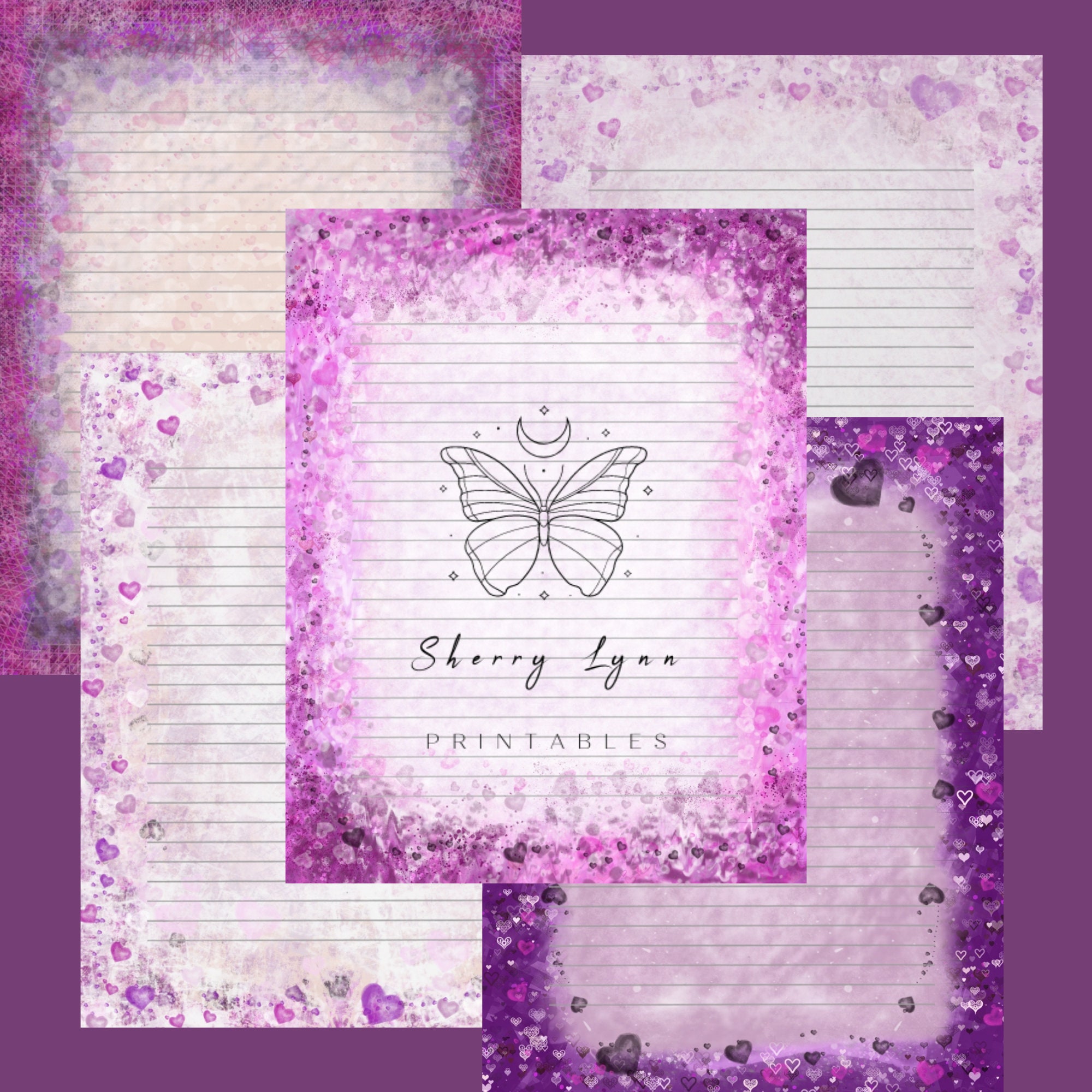 Purple Hearts Junk Journal Diary Scrapbook Printable Paper Etsy