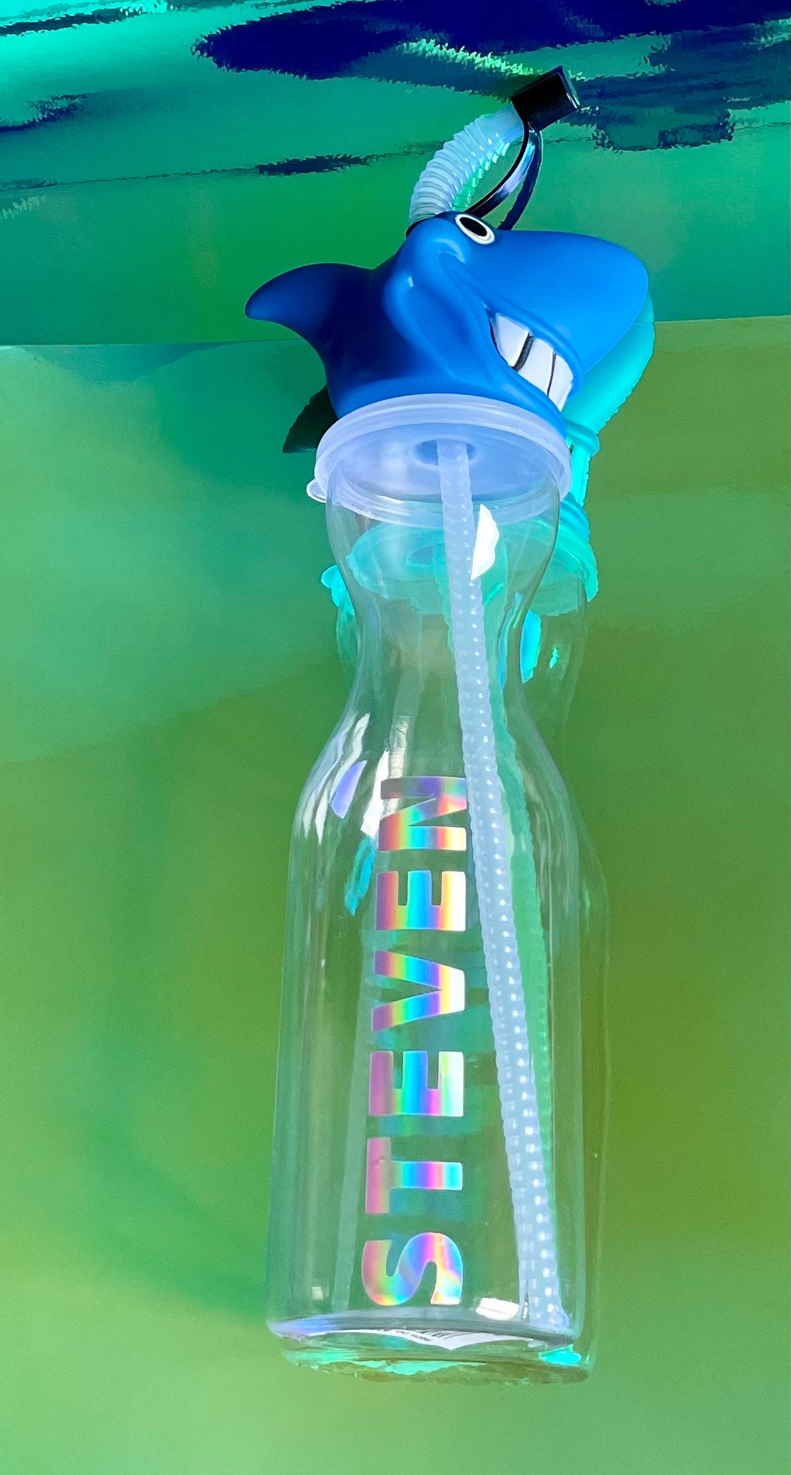 Personalised shark water bottle/drinking bottle...Blue... Etsy