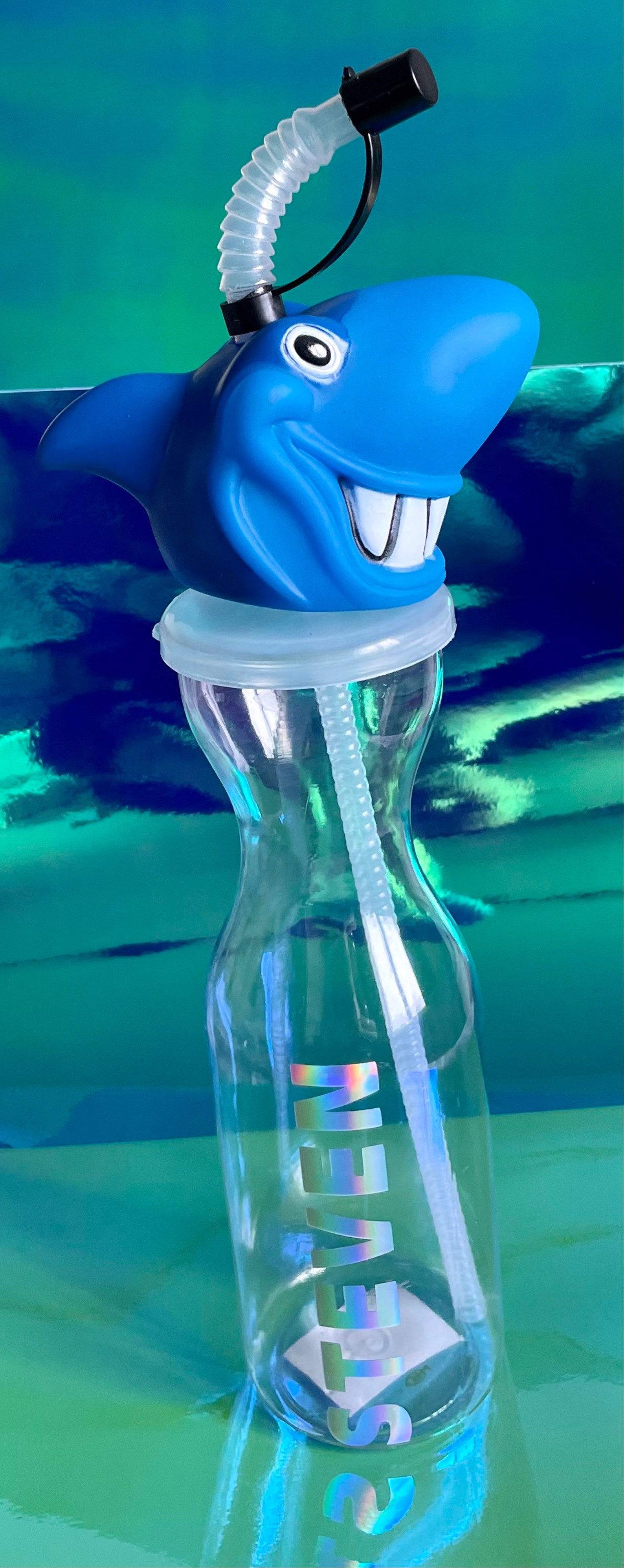 Personalised shark water bottle/drinking bottle...Blue... Etsy