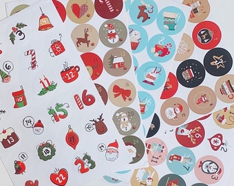 Christmas Stickers | Advent Calendar Stickers | December Countdown Stickers | Planner, Card, Kiss-Cut