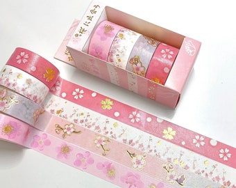 Cherry Blossom Washi Tape Set | Sakura Flowers | Diary, decoration, Journal, Scrapbook | 4 Rolls | Pink